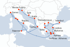carte itinéraire croisière Sicile 21 jours au départ du port de Le Piree - Athenes