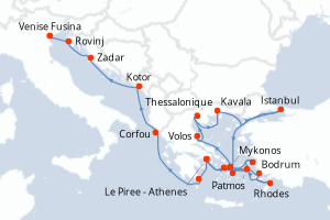 carte itinéraire croisière Méditerranée 21 jours au départ du port de Le Piree - Athenes