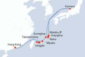 Carte de l'itinéraire de croisière Hong Kong-Naha d'une durée de 12 jours