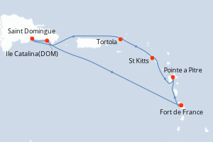 Carte de l'itinéraire de croisière Fort de France-Fort de France d'une durée de 7 jours