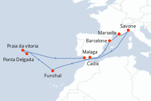 carte itinéraire croisière Méditerranée 14 jours au départ du port de Marseille