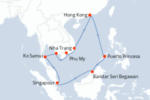 carte itinéraire croisière Asie 15 jours au départ du port de Hong Kong