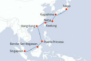 carte itinéraire croisière Asie 14 jours au départ du port de Singapour