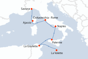 carte itinéraire croisière Sicile 7 jours au départ du port de Tarente