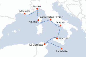 carte itinéraire croisière Sicile 8 jours au départ du port de Tarente