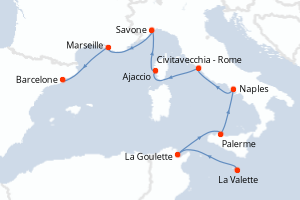 carte itinéraire croisière Sicile 9 jours au départ du port de Tarente
