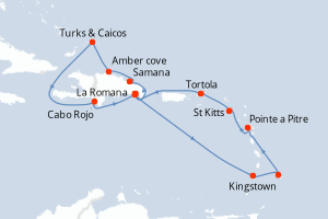 carte itinéraire croisière Caraïbes Bahamas 14 jours au départ du port de La Romana