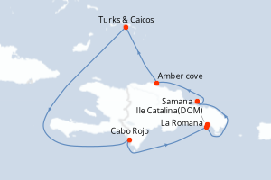 carte itinéraire croisière Caraïbes Bahamas 7 jours au départ du port de La Romana
