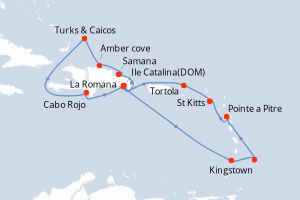 carte itinéraire croisière Caraïbes Bahamas 14 jours au départ du port de La Romana