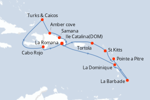 carte itinéraire croisière Caraïbes Bahamas 14 jours au départ du port de La Romana