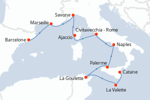 carte itinéraire croisière Sicile 10 jours au départ du port de Catane