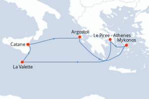 carte itinéraire croisière Sicile 7 jours au départ du port de Catane