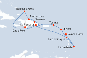 carte itinéraire croisière Caraïbes Bahamas 14 jours au départ du port de Pointe a Pitre