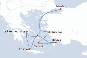 carte itinéraire croisière Méditerranée 11 jours au départ du port de Le Piree - Athenes
