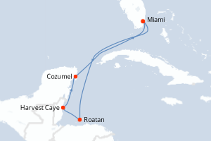 carte itinéraire croisière Caraïbes Bahamas 7 jours au départ du port de Miami