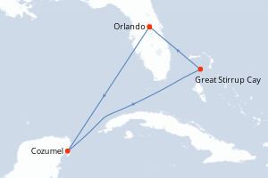 Carte de l'itinéraire de croisière Orlando-Orlando d'une durée de 5 jours