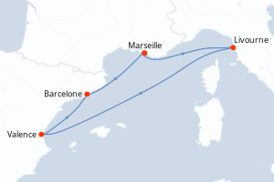 Carte de l'itinéraire de croisière Marseille-Marseille d'une durée de 5 jours