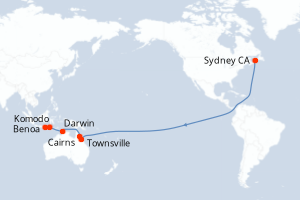 carte itinéraire croisière Asie 15 jours au départ du port de Sydney CA