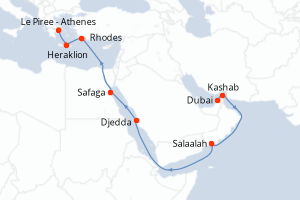 carte itinéraire croisière Moyen-Orient Dubaï 15 jours au départ du port de Dubai