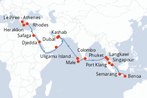 carte itinéraire croisière Méditerranée 36 jours au départ du port de Benoa