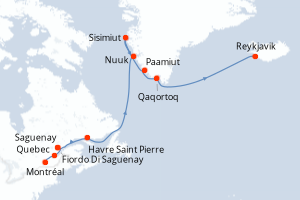 carte itinéraire croisière Europe du Nord 15 jours au départ du port de Montréal
