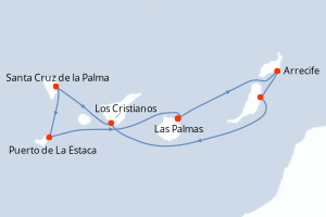 Carte de l'itinéraire de croisière Las Palmas-Las Palmas d'une durée de 7 jours