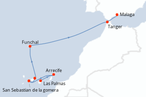 carte itinéraire croisière Méditerranée 8 jours au départ du port de Las Palmas