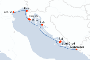 Carte de l'itinéraire de croisière Dubrovnik-Venise d'une durée de 7 jours