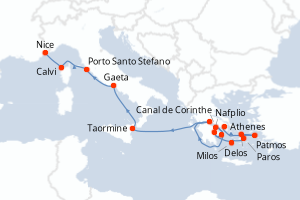 carte itinéraire croisière Sicile 12 jours au départ du port de Le Piree - Athenes