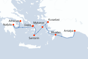 carte itinéraire croisière Méditerranée 7 jours au départ du port de Le Piree - Athenes