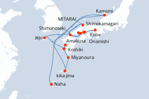 Carte de l'itinéraire de croisière Naha-Kobe d'une durée de 13 jours