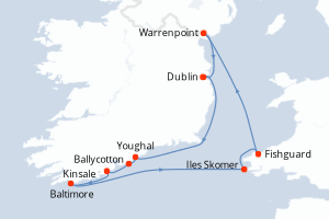Carte de l'itinéraire de croisière Dublin-Dublin d'une durée de 8 jours