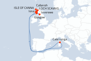carte itinéraire croisière Europe du Nord 7 jours au départ du port de Glasgow