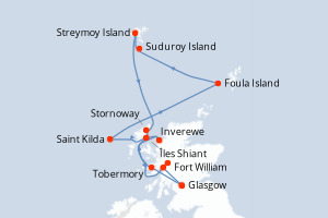 Carte de l'itinéraire de croisière Glasgow-Glasgow d'une durée de 9 jours