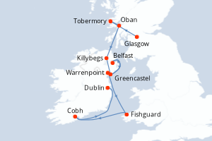 carte itinéraire croisière Europe du Nord 9 jours au départ du port de Glasgow