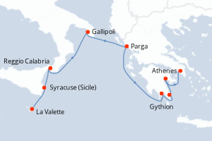 carte itinéraire croisière Sicile 8 jours au départ du port de La Valette
