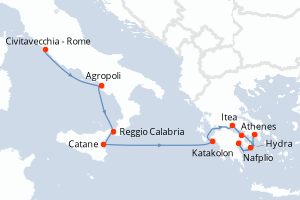 carte itinéraire croisière Sicile 8 jours au départ du port de Civitavecchia - Rome