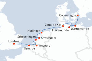 carte itinéraire croisière Europe du Nord 10 jours au départ du port de Copenhague
