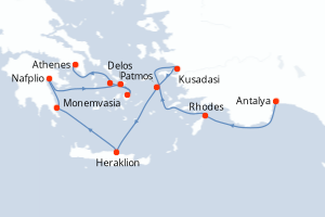 carte itinéraire croisière Méditerranée 9 jours au départ du port de Antalya