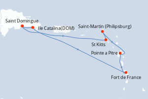 Carte de l'itinéraire de croisière Saint Domingue-Saint Domingue d'une durée de 7 jours