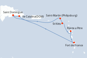 Carte de l'itinéraire de croisière Saint Domingue-Saint Domingue d'une durée de 7 jours