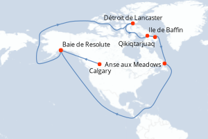 Carte de l'itinéraire de croisière Calgary-Navigation d'une durée de 15 jours