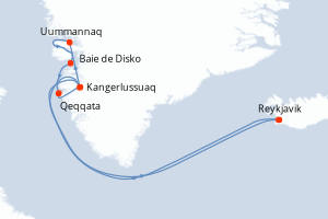 Carte de l'itinéraire de croisière Reykjavik-Reykjavik d'une durée de 11 jours