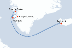 Carte de l'itinéraire de croisière Reykjavik-Reykjavik d'une durée de 9 jours