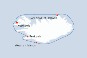 Carte de l'itinéraire de croisière Reykjavik-Reykjavik d'une durée de 11 jours