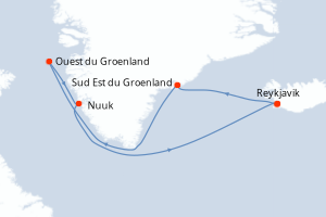Carte de l'itinéraire de croisière Reykjavik-Reykjavik d'une durée de 12 jours