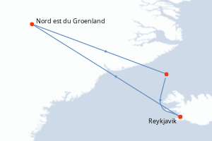 Carte de l'itinéraire de croisière Reykjavik-Reykjavik d'une durée de 10 jours