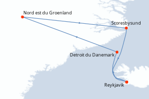 Carte de l'itinéraire de croisière Reykjavik-Reykjavik d'une durée de 12 jours