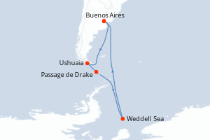 Carte de l'itinéraire de croisière Buenos Aires-Buenos Aires d'une durée de 11 jours