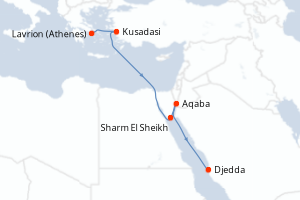 carte itinéraire croisière Mer Rouge Océan Indien 7 jours au départ du port de Lavrion (Athenes)